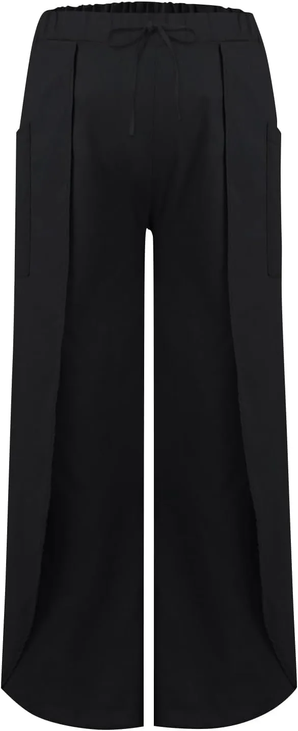 Womens Wide Leg Summer Pants Flowy Side Split Palazzo Beach Boho High Waisted Casual Lounge Trousers Plus Size