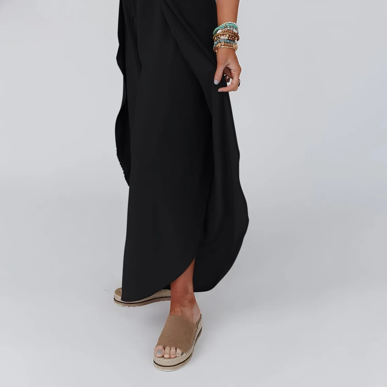 Womens Wide Leg Summer Pants Flowy Side Split Palazzo Beach Boho High Waisted Casual Lounge Trousers Plus Size