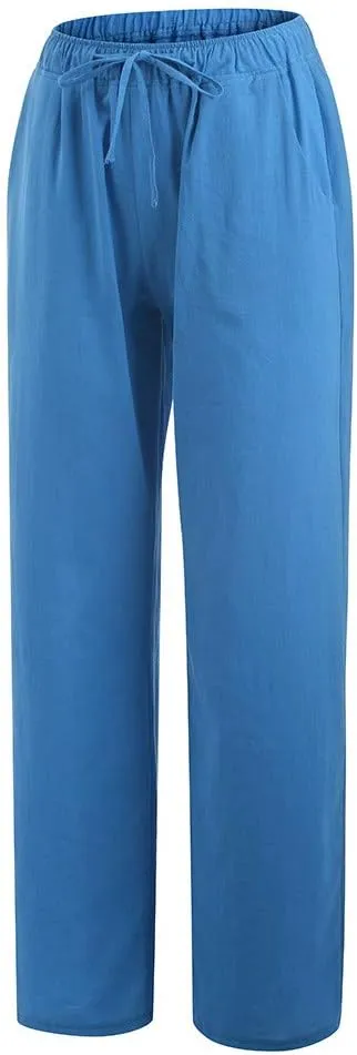 Xiaojmake Women's Summer Cotton Linen Pants Wide Leg Casual Drawstring High Waist Palazzo Pants Loose Trousers with Pocket