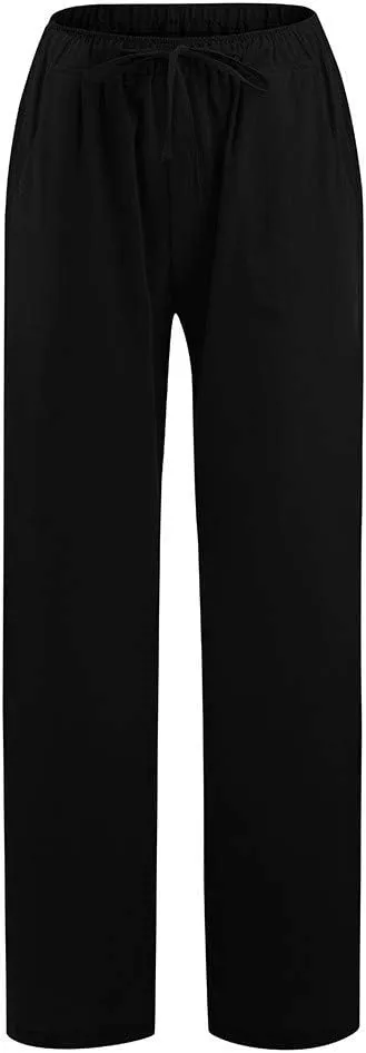 Xiaojmake Women's Summer Cotton Linen Pants Wide Leg Casual Drawstring High Waist Palazzo Pants Loose Trousers with Pocket