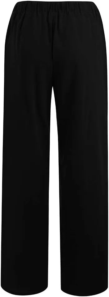 Xiaojmake Women's Summer Cotton Linen Pants Wide Leg Casual Drawstring High Waist Palazzo Pants Loose Trousers with Pocket