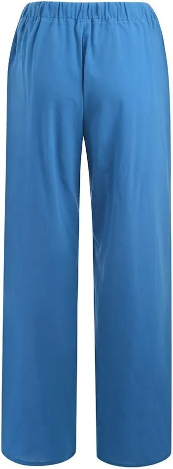 Xiaojmake Women's Summer Cotton Linen Pants Wide Leg Casual Drawstring High Waist Palazzo Pants Loose Trousers with Pocket