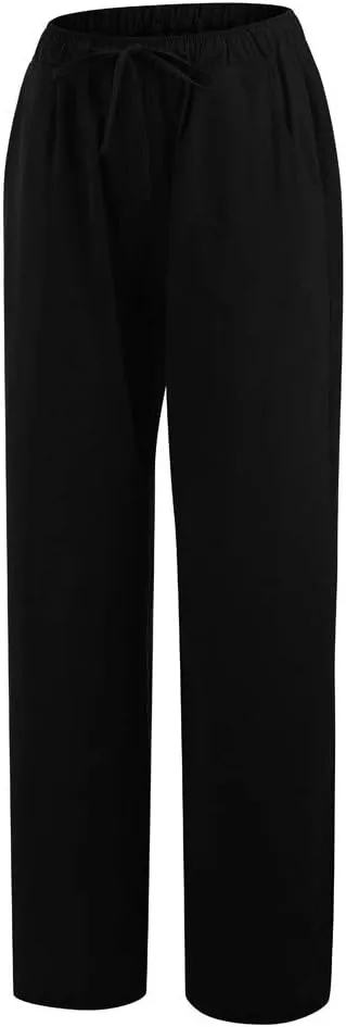 Xiaojmake Women's Summer Cotton Linen Pants Wide Leg Casual Drawstring High Waist Palazzo Pants Loose Trousers with Pocket