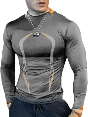 Xingfenly High Elasticity Sweat Absorption Sport -Shirt Slim Fit Quick Dry Autumn Solid Color Round Neck Long Gym Shirt