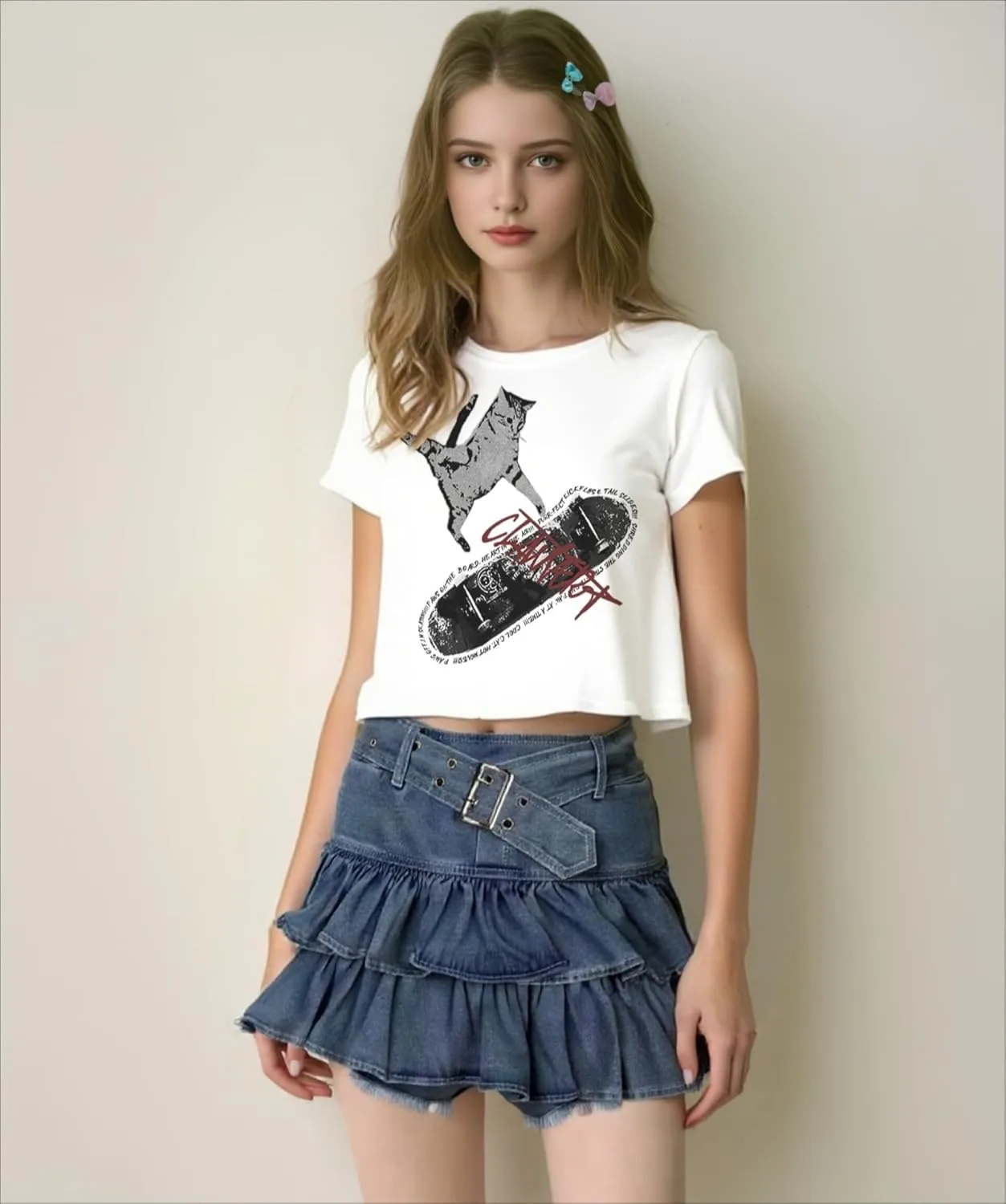 Y2K Skirt Women Belted High Waisted Ruffle Denim Mini Skirt Casual Jean Ruffle Shorts Skorts Shoujo Clothes