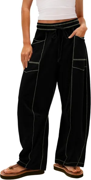 Yanekop Womens Baggy Wide Leg Pants Casual Summer Palazzo Pants Drawstring Waist Lounge Pants with Pockets