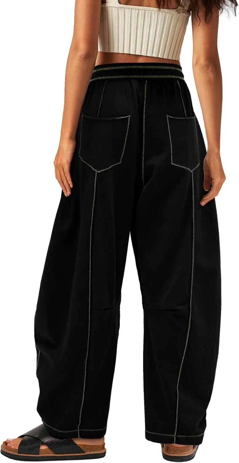 Yanekop Womens Baggy Wide Leg Pants Casual Summer Palazzo Pants Drawstring Waist Lounge Pants with Pockets