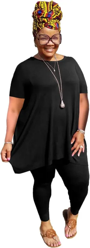 YeGine Women Plus Size 2 Piece Outfits Short Sleeve Top and Legging Pant Set Lounge Sets Tracksuit
