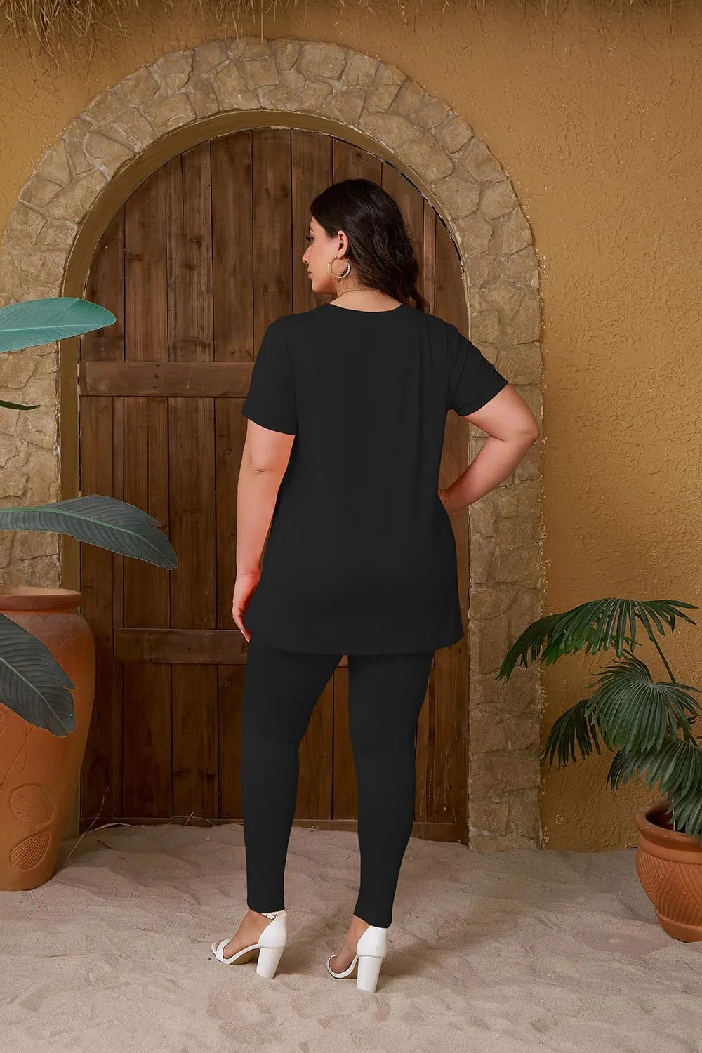 YeGine Women Plus Size 2 Piece Outfits Short Sleeve Top and Legging Pant Set Lounge Sets Tracksuit