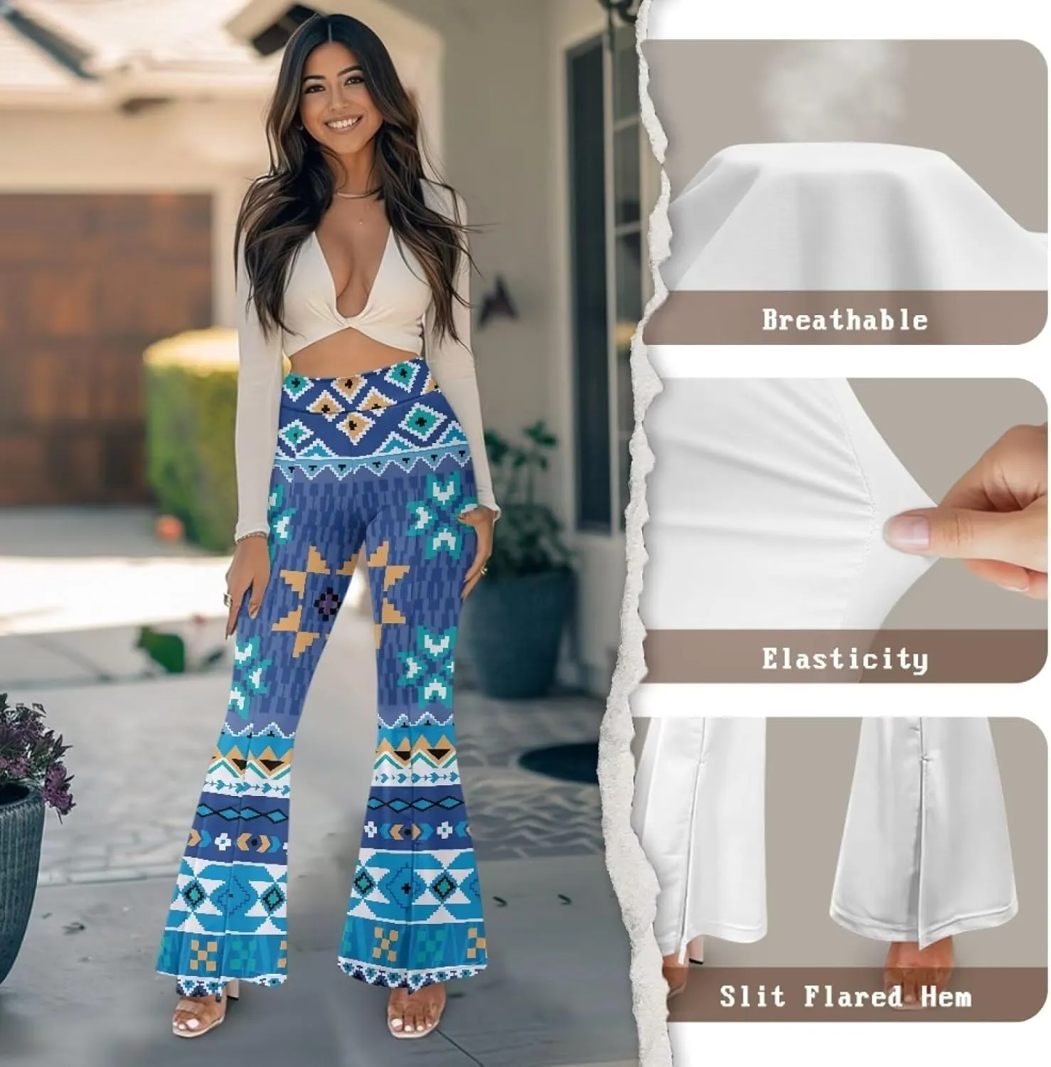 Yuuxorilu Flare Leggings Women Flare Yoga Pants Plus Size Workout Pants High Waist Tummy Control Stretch Wide Leg Pants