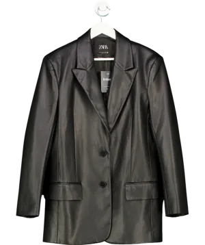 ZARA Black Oversized Leather Blazer UK M
